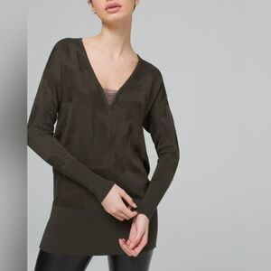 White House Black Market Olive Camuflage V-Neck Sweater